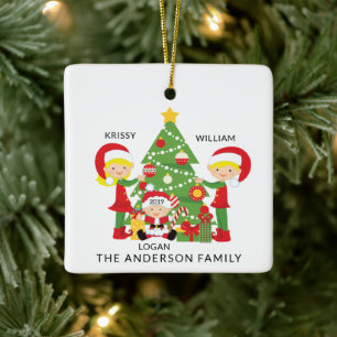 Ornamento De Cerâmica Doce Família de 3 Natal Personalizado