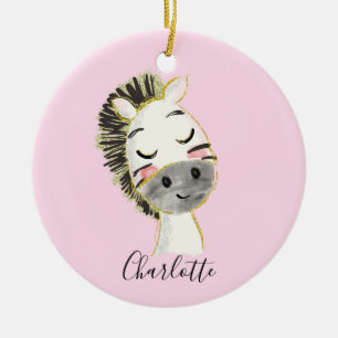 Ornamento De Cerâmica Doce, Fofo e Feminino Zebra Bebê Rosa Pastel Corad