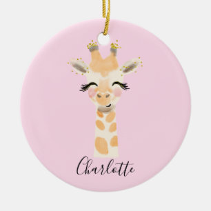 Ornamento De Cerâmica Doce Fofo & Feminino Batom Rosa Pastel Girafa Bebê