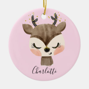 Ornamento De Cerâmica Doce Fofo & Feminino Pastel Rosa Bege Rena Baby