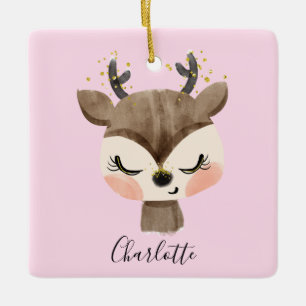Ornamento De Cerâmica Doce Fofo & Feminino Pastel Rosa Bege Rena Baby