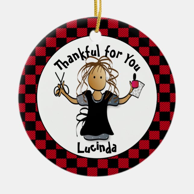 Ornamento De Cerâmica Doce Manicurista Presente - Muito Obrigado, Nail T (Frente)