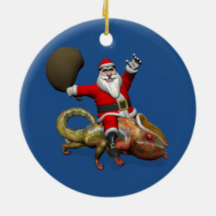 Ornamento De Cerâmica Doce Papai Noel No Grande Camaleão Panther
