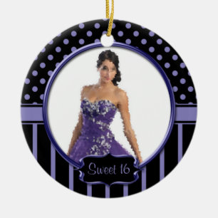 Ornamento De Cerâmica Doce preto roxo 16 dos pontos das listras do
