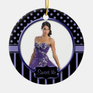 Ornamento De Cerâmica Doce preto roxo 16 dos pontos das listras do