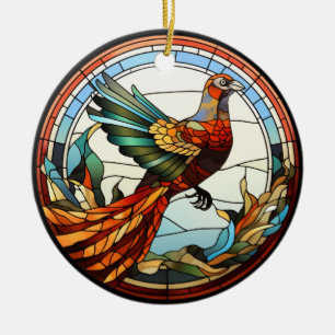 Ornamento De Cerâmica Doce Vidro Colorido Faisão Dourado