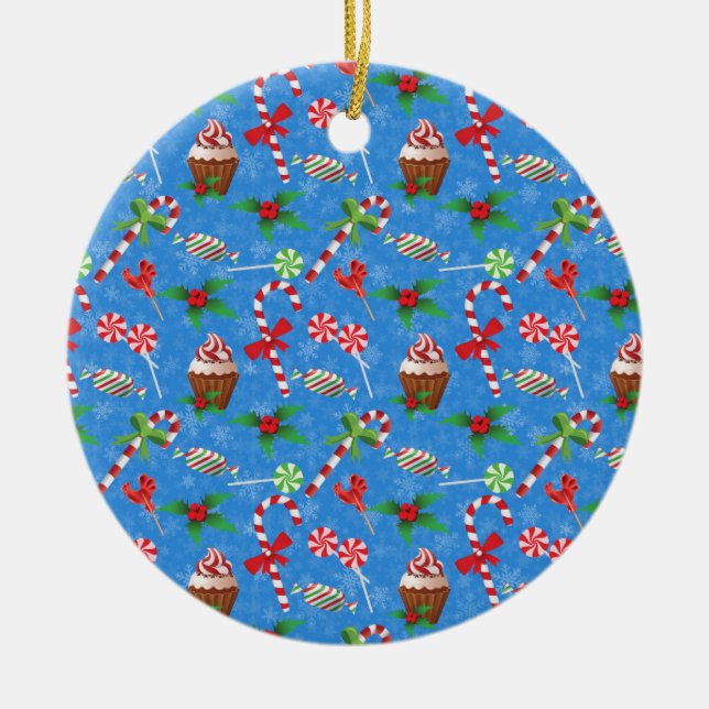 Ornamento De Cerâmica Doces de Natal, pirulito e bolo (Frente)