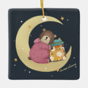 Ornamento De Cerâmica Doces sonhos: Ilustração de Urso e Mel