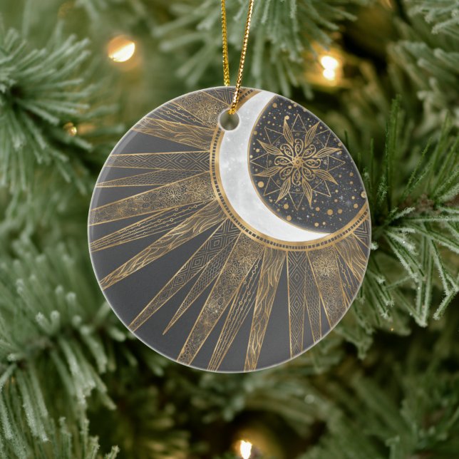 Ornamento De Cerâmica Dodles Dourados Elegantes Sun Moon Mandala Design (Árvore)