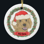 Ornamento De Cerâmica Dodó de ouro de damasco vermelho personalizado<br><div class="desc">Faça a lista legal este ano com um ornamento personalizado do seu doce rabisco de ouro de damasco vermelho! Para os presentes mais doces,  emparelhe-o com um impressão de arte correspondente ou outro item da minha coleção!</div>