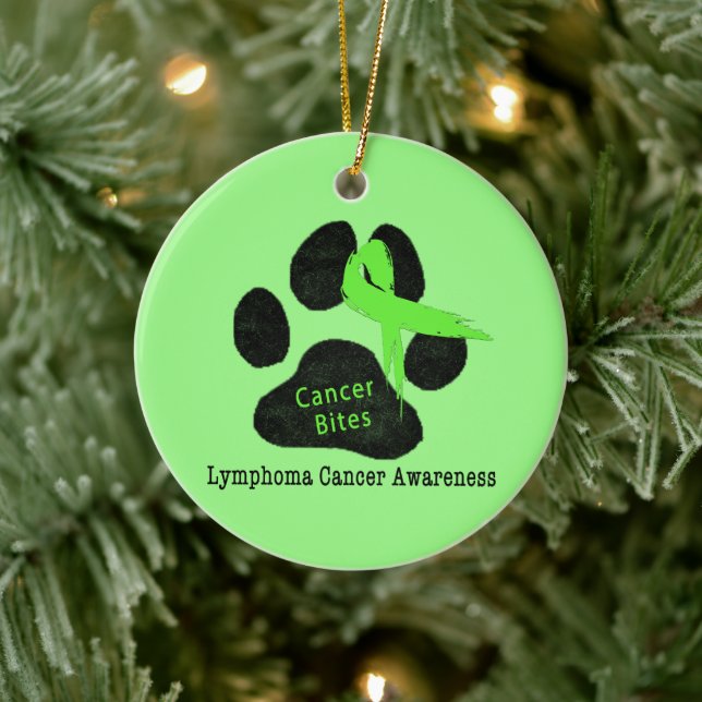 Ornamento De Cerâmica Dog Cancer Support Green Ribbon Paw Print (Árvore)