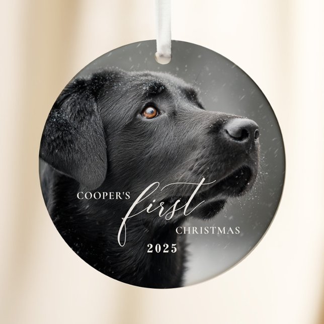 Ornamento De Cerâmica Dog First Christmas Script Ornament (Criador carregado)
