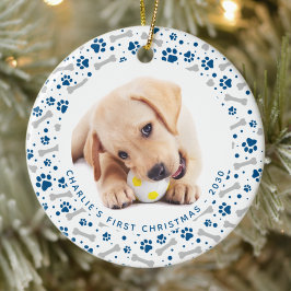 Ornamento De Cerâmica Dog Holiday Paw Imprime 2 Pet Foto Personalizada