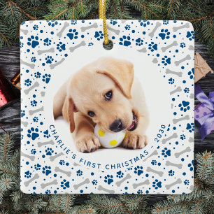 Ornamento De Cerâmica Dog Holiday Paw Imprime Foto Personalizada Pet 2