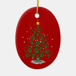 Ornamento De Cerâmica Dog Lover Paw Print Christmas Tree