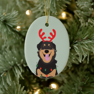 Ornamento De Cerâmica Dog Reindeer Happy Pawlidays