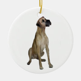 Ornamento De Cerâmica Dogue Alemão - BegeSentado - orelhas naturais