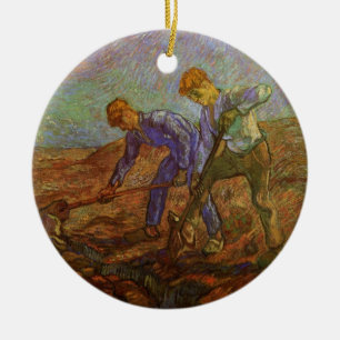 Ornamento De Cerâmica Dois Camponeses Cavando por Vincent van Gogh