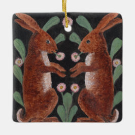 Ornamento De Cerâmica Dois coelhos