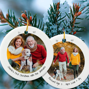 Ornamento De Cerâmica Dois Fotos Cachorro Primeiro Natal Fofo Minimalist