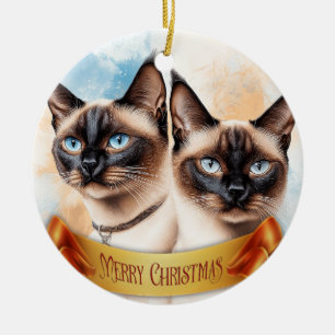 Ornamento De Cerâmica Dois Gatos Siameses
