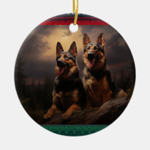 Ornamento De Cerâmica Dois German shepherd em Dusk