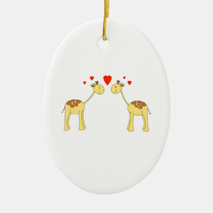 Ornamento De Cerâmica Dois girafas enfrentando com corações. Desenhos