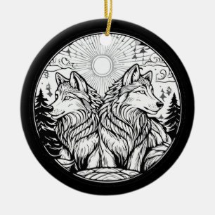 Ornamento De Cerâmica Dois lobos