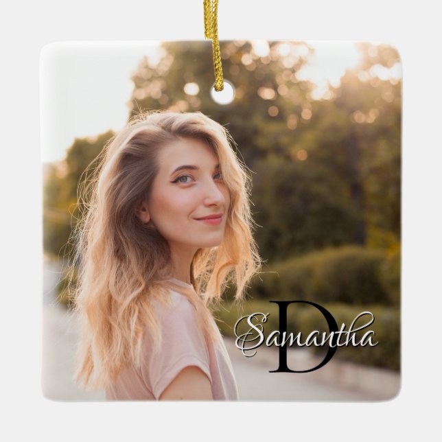 Ornamento De Cerâmica Dois Monograma de Foto Girly Chic (Frente)