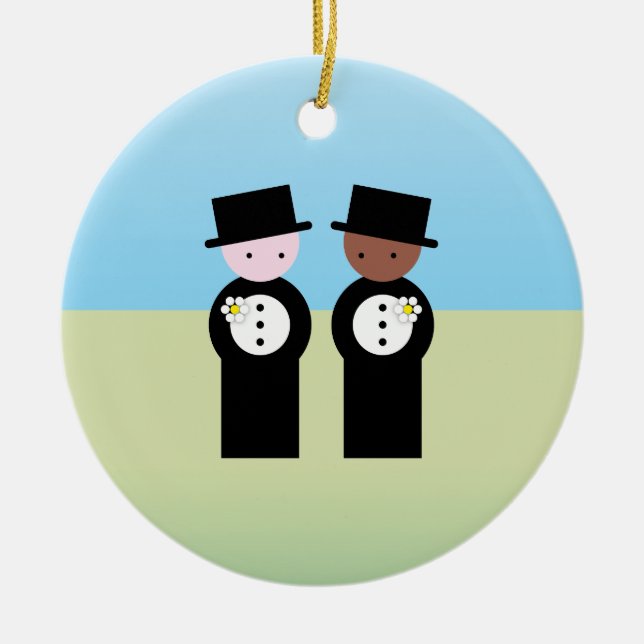Ornamento De Cerâmica Dois noivos um caucasian (Frente)