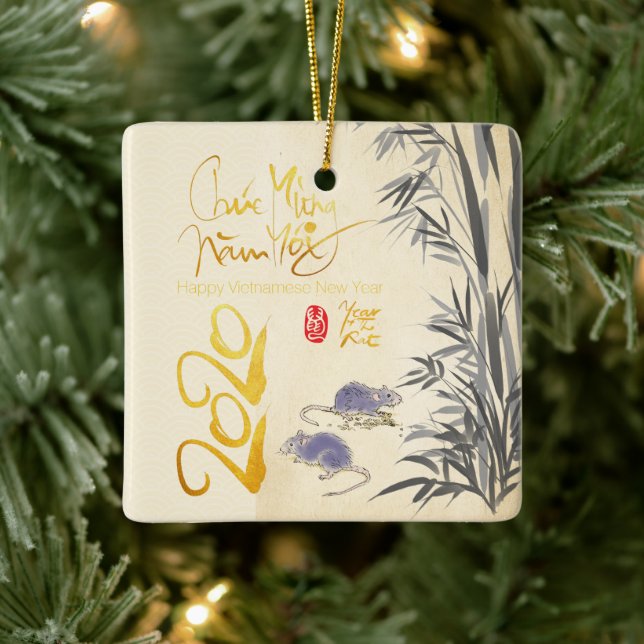 Ornamento De Cerâmica Dois Ratos Bamboo Vietnamita Ano Novo 2020 SqCO (Árvore)