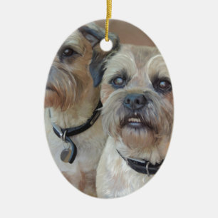 Ornamento De Cerâmica Dois terrier de beira