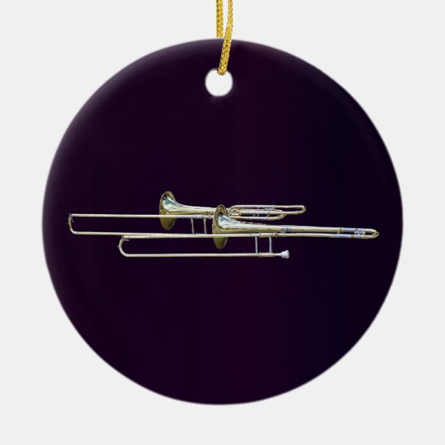 Ornamento De Cerâmica Dois Trombones (Frente)