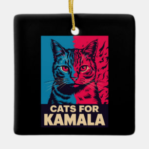 Ornamento De Cerâmica Dona de Gato sem Filhos está votando em Kamala Har