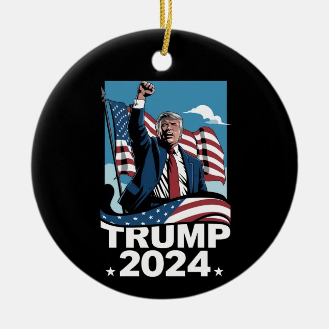 Ornamento De Cerâmica Donald Trump 2024 Eleição Americana Bandeira Ameri (Frente)