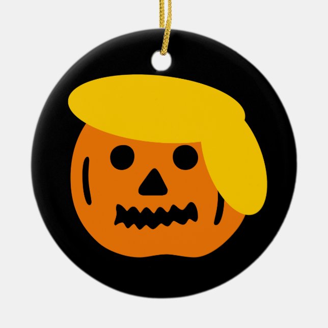 Ornamento De Cerâmica Donald Trump Halloween esculpindo cabeça de abóbor (Frente)