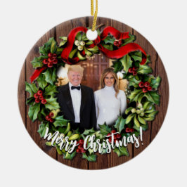 Ornamento De Cerâmica Donald Trump & Melania 2022 Holly Wreath
