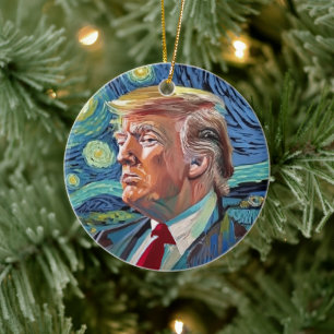 Ornamento De Cerâmica Donald Trump Starry Night Van Gogh Art Style 2024