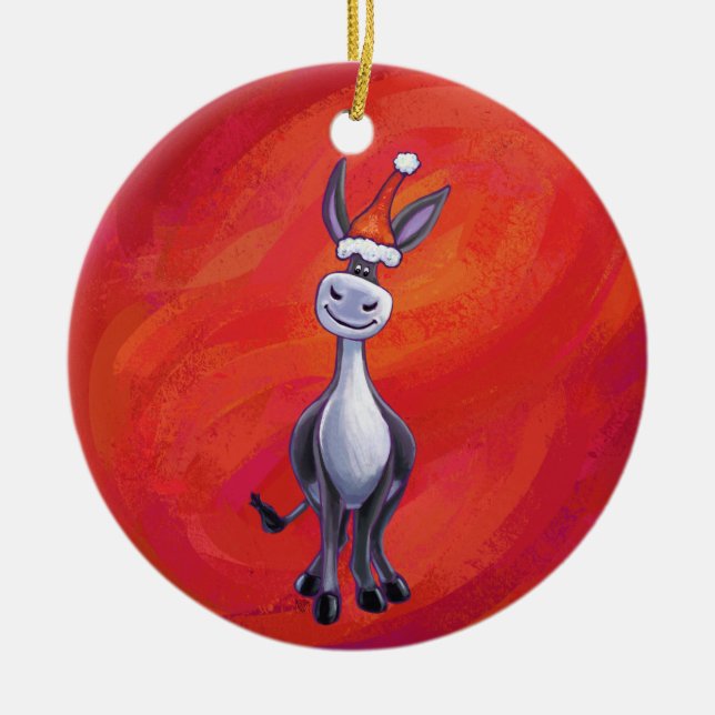 Ornamento De Cerâmica Donkey Christmas (Frente)
