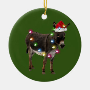 Ornamento De Cerâmica Donkey com Luzes de Chapéu Natal