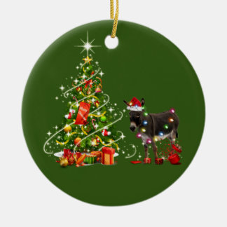 Ornamento De Cerâmica Donkey com o Natal do Chapéu