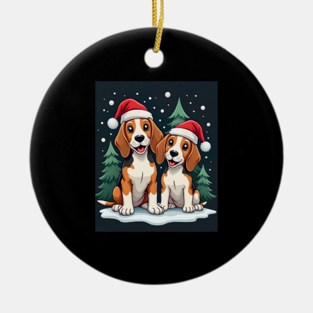 Ornamento De Cerâmica Dono de Cachorros de Natal Beagle Feriado de Natal (Frente)