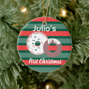 Ornamento De Cerâmica Donuts Primeiro Natal Feliz Natal