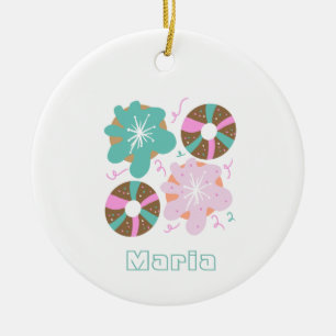 Ornamento De Cerâmica Donuts Rosa de Natal com Glacê e Desenhos Pontilha