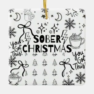 Ornamento De Cerâmica Doodle Sober Natal