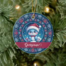 Ornamento De Cerâmica Dot do Urso Kawaii Personalizado de Natal Mandala