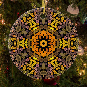 Ornamento De Cerâmica Dot Mandala Flor Amarelo e Puro