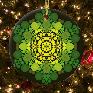 Ornamento De Cerâmica Dot Mandala Flor Amarelo e Verde