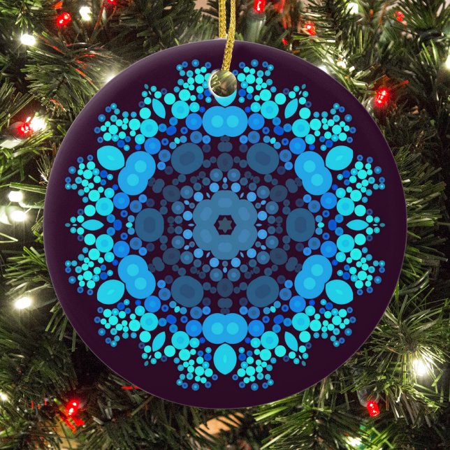 Ornamento De Cerâmica Dot Mandala Flor Azul e Roxo (Criador carregado)