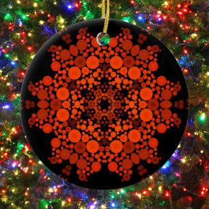 Ornamento De Cerâmica Dot Mandala Flor Laranja e Preto